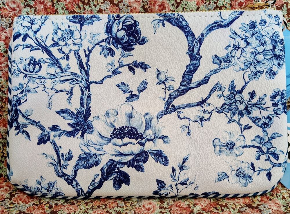 Hi Peach Layne Blue Toile Large Zipper Pouch